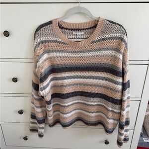 American Eagle Crochet Striped Crewneck Sweater